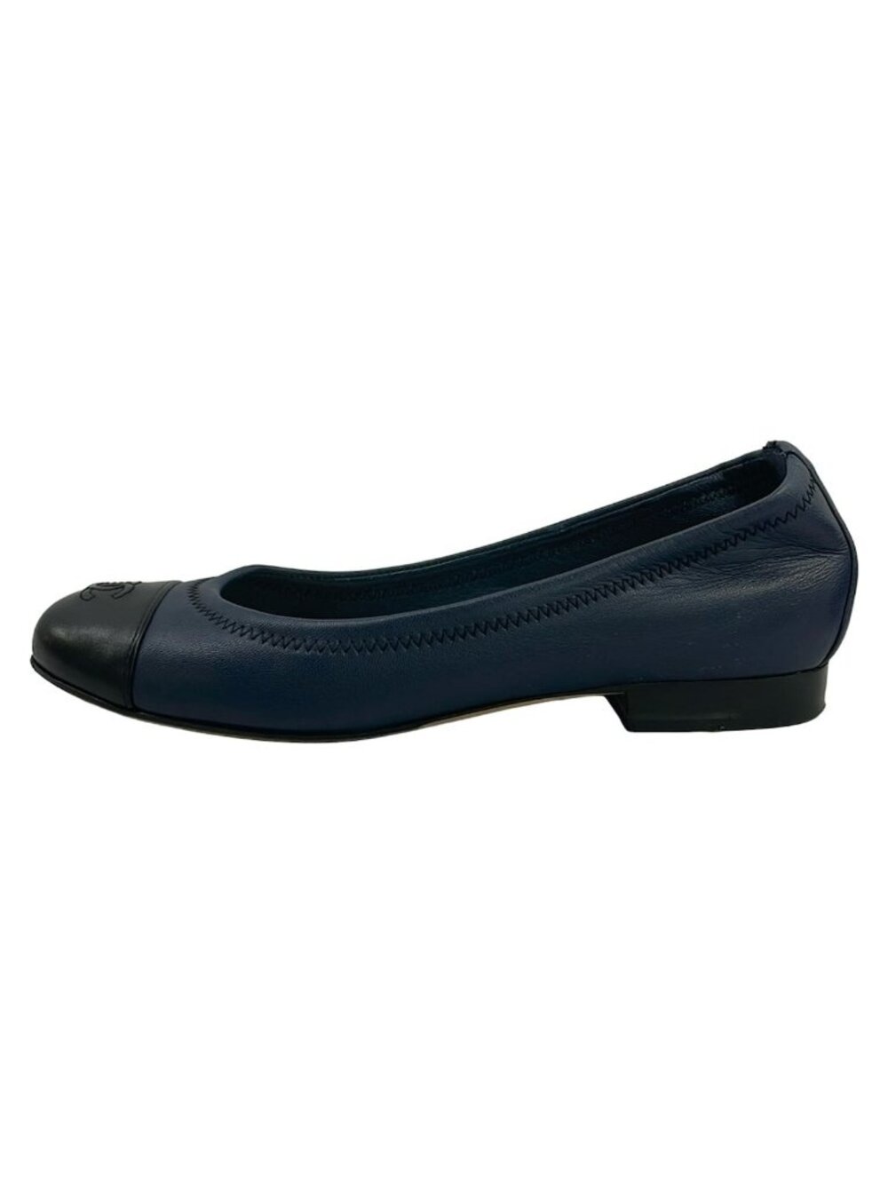Chanel Flat Shoes Dark Navy Black CC Logo Lambskin